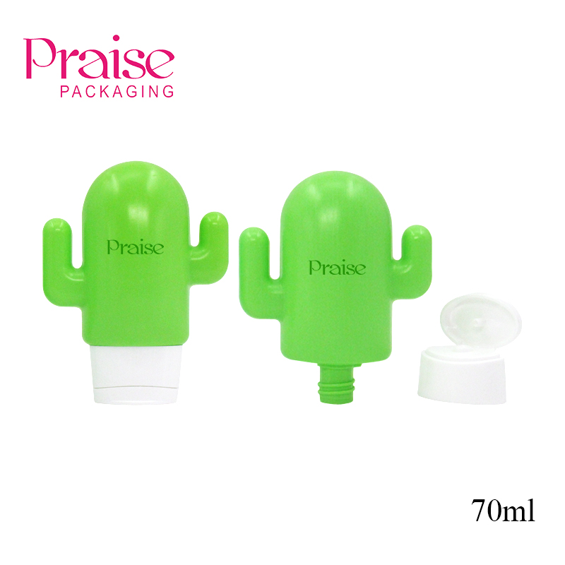 Custom printed logo 70ml cactus cartoon plastic bottle packaging material, children's skin care lotion container, fast delivery