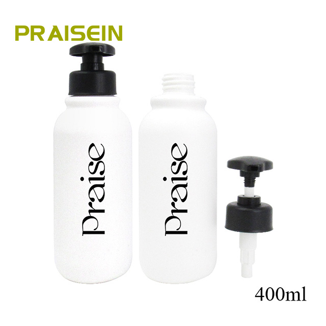 Factory direct PE plastic round shampoo bottle with black lotion pump, capacity 300ml/400ml, customized private label