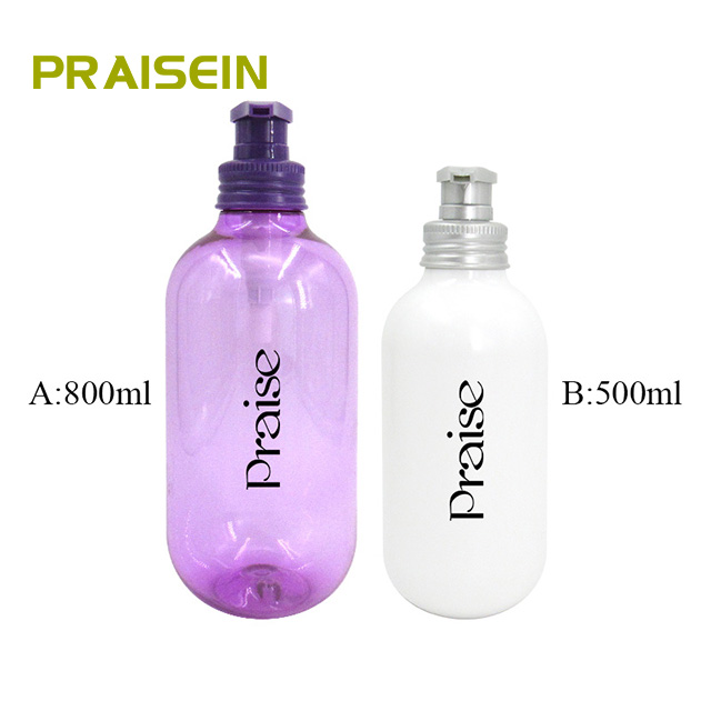 Free sample 500ml/800ml PET plastic shampoo packaging bottle wholesale, round cosmetics lotion press bottle production