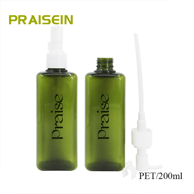 200ml High quality Square Green Conditioner ,Shampoo Press type Bottle, PET Plastic Empty Bottle with White Emulsion Pump