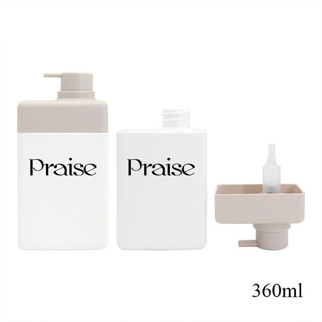 Custom wholesale white color square empty plastic pump bottle, reusable skin care lotion, body wash liquid container