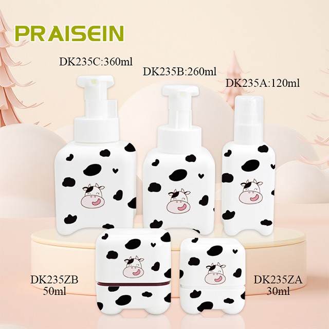 Empty skin care packaging bottle custom printed pattern square children's face cream jars, white plastic lotion pump bottle set