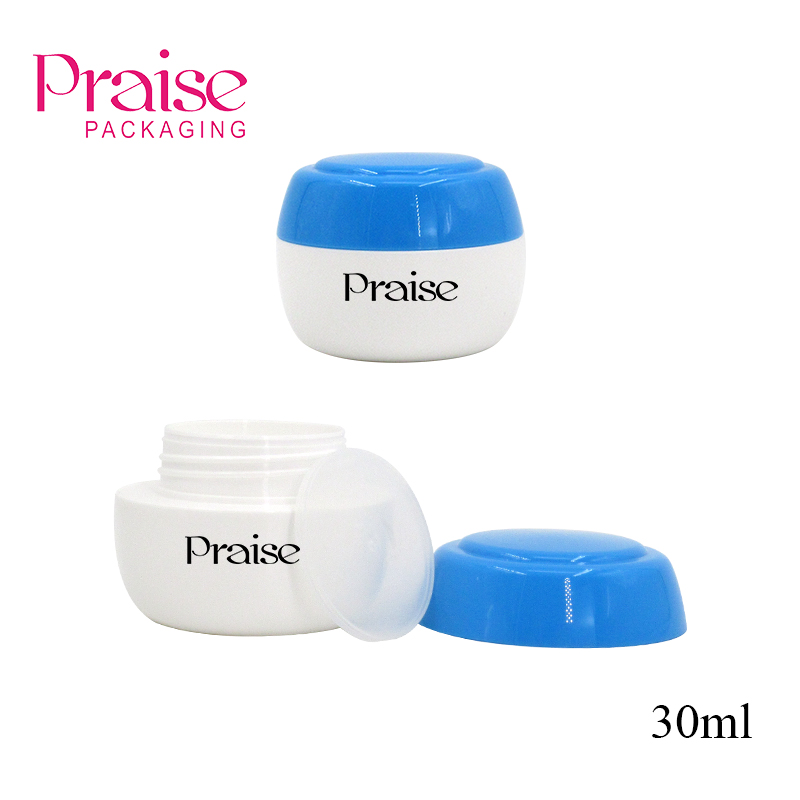 Cream jars 30ml round plastic double wall empty face cream container, cosmetics paste jar custom screen printing