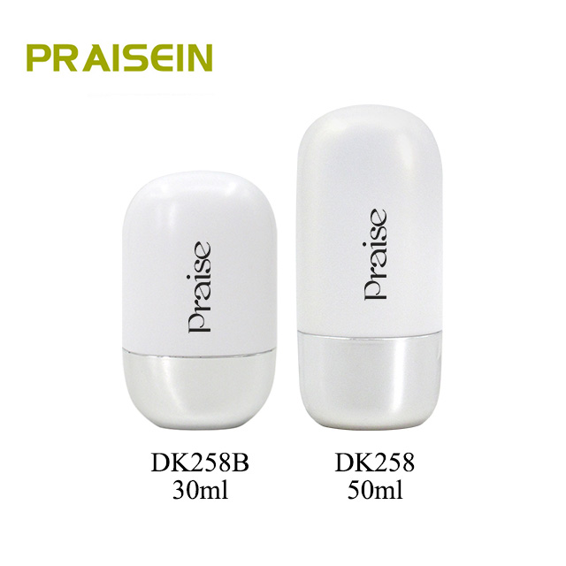 White plastic sunscreen bottle 30ml/50ml oval extrusion type empty lotion bottle with screw cap, cosmetic packaging wholesale