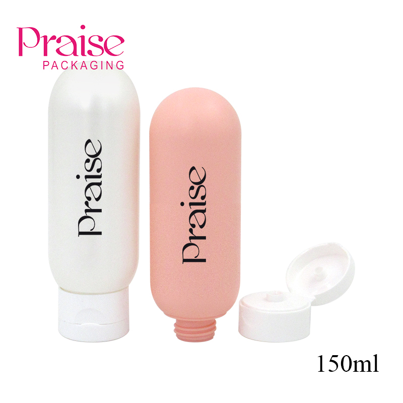 Free sample cosmetic packaging 150ml flip plastic hand cream bottle, smooth round lotion extruded container bottle custom logo