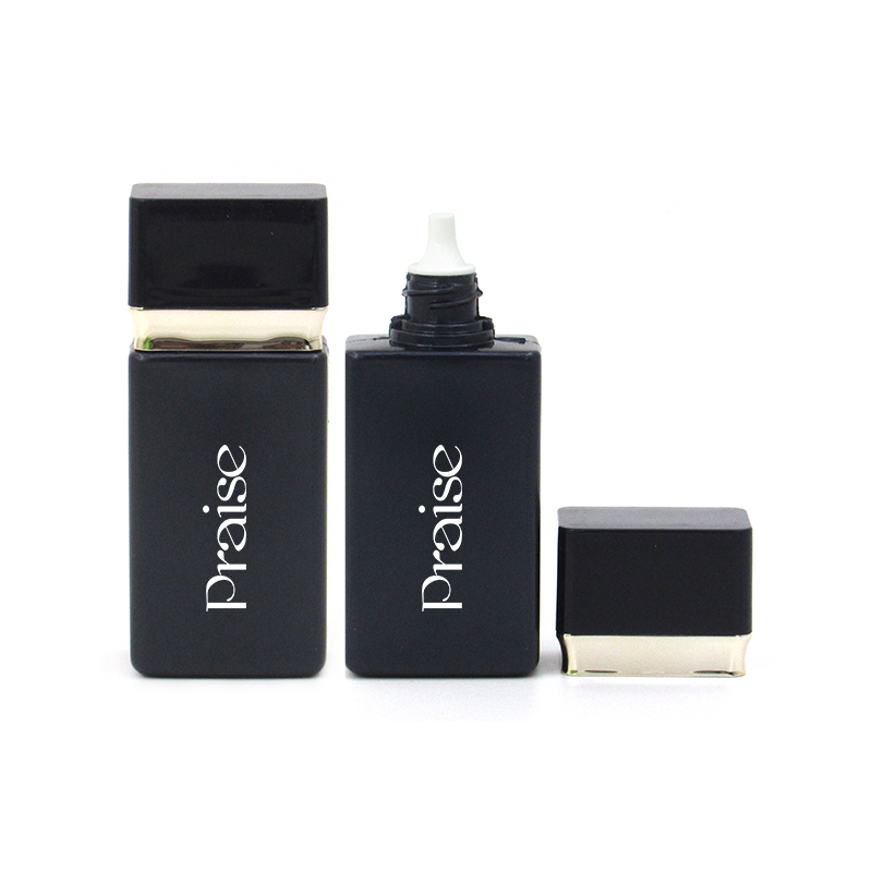 30ml/50ml light luxury black plastic sunscreen bottle packaging, square extrusion type cosmetic lotion container bottle with lid