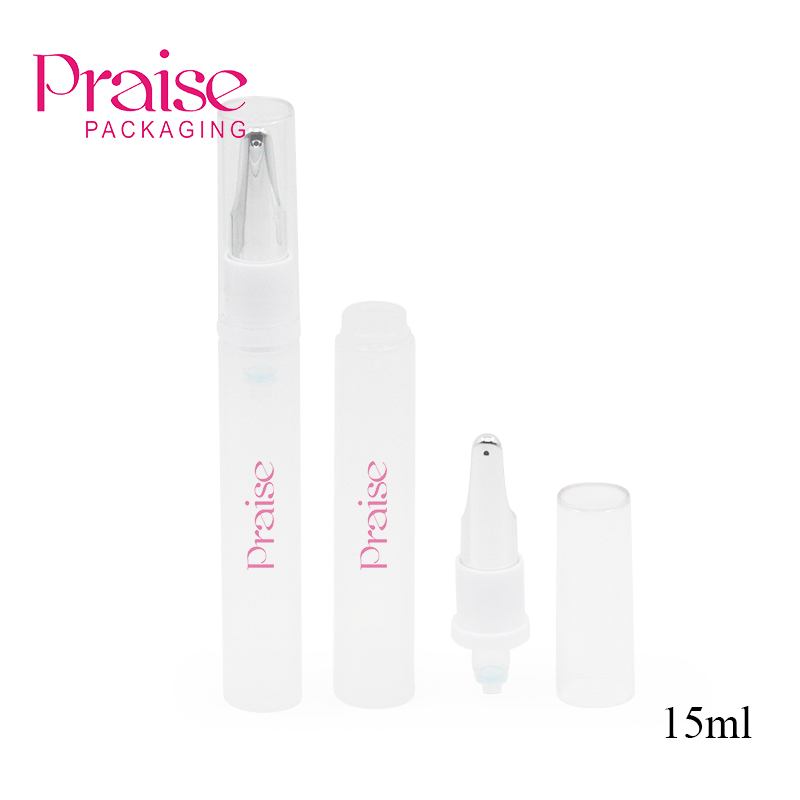 Personalized plastic cosmetic packaging 15ml vacuum press type lotion bottle,eye cream essence empty tube metal head