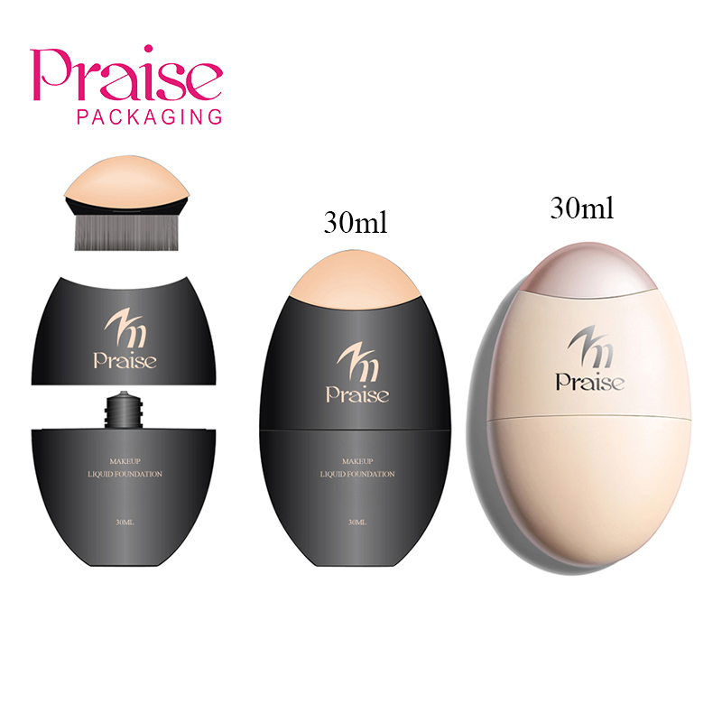 Cosmetic custom 30ml egg shape liquid foundation plastic tube, Extrusion type BB powder empty tube bottle packaging with brush