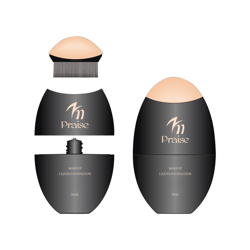 Cosmetic custom 30ml egg shape liquid foundation plastic tube, Extrusion type BB powder empty tube bottle packaging with brush