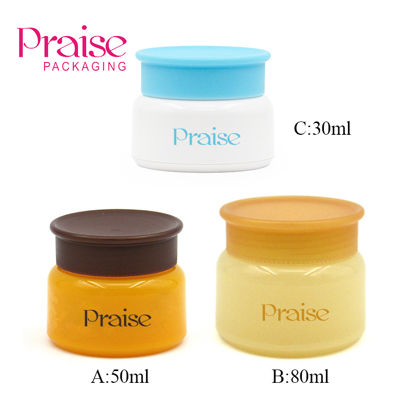 Private label 30ml/50ml/80ml plastic face cream container with lid, round skin care cream empty jar packaging material