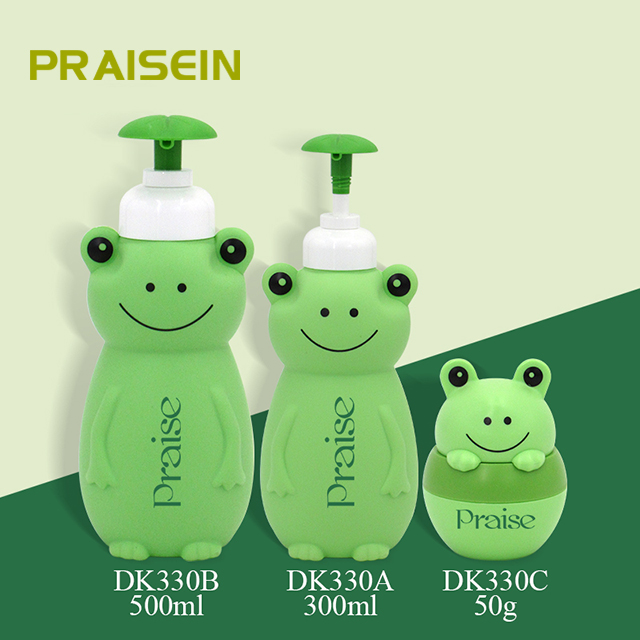 Empty baby shampoo bottle set, 300ml/500ml cartoon frog-shaped plastic lotion bottle with pump, 50g face cream jar container