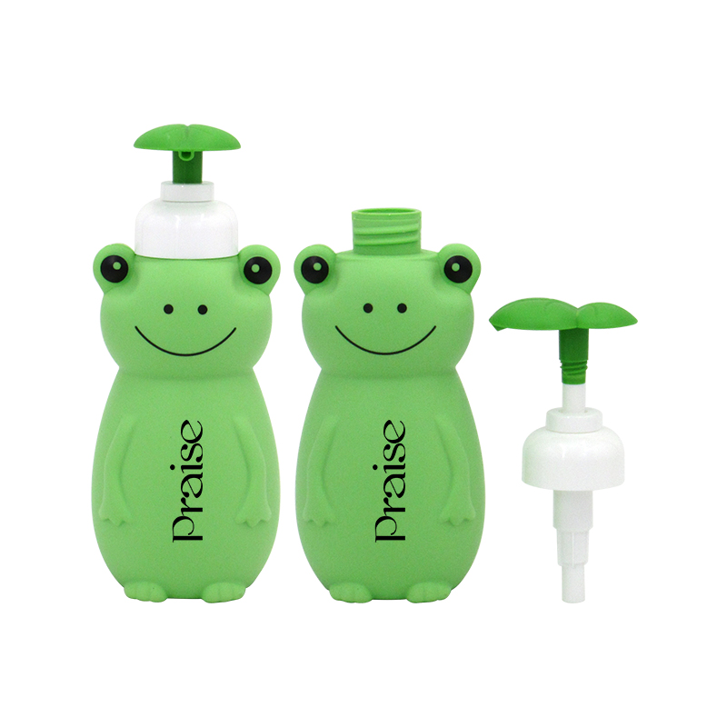 Empty baby shampoo bottle set, 300ml/500ml cartoon frog-shaped plastic lotion bottle with pump, 50g face cream jar container