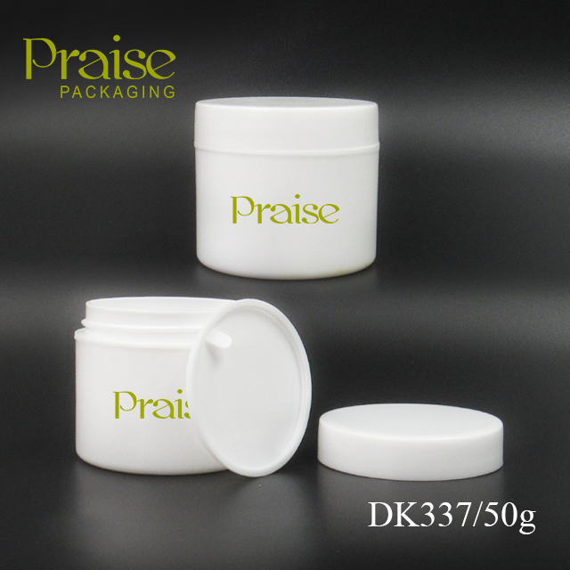 Round PP plastic wide mouth jar, 50g simple white cosmetic cream jars, face cream container packaging custom label