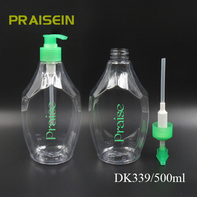 Wholesale spot plastic pressing bottles 500ml PET empty transparent liquid soap container with pump, shampoo packaging bottle