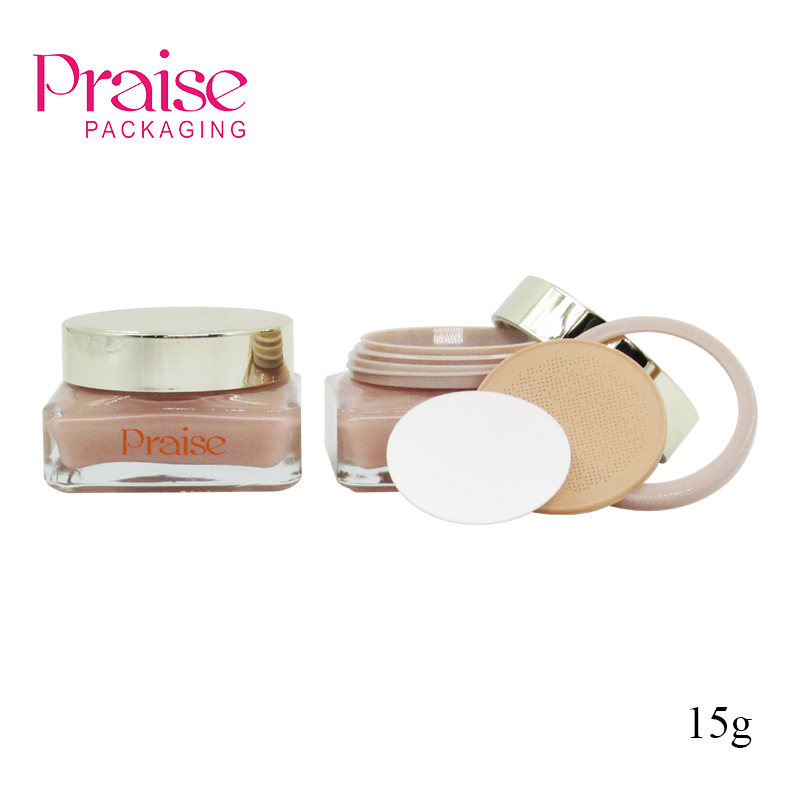 High-end square glass air cushion case packaging 15g cosmetics empty liquid foundation container custom logo