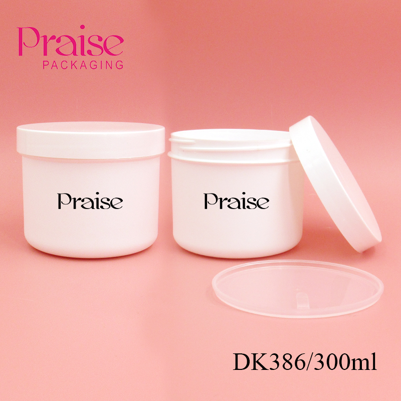 Wholesale PP plastic cosmetic jars 300ml white round wide-mouth cream jar, scrub cream empty container custom private label