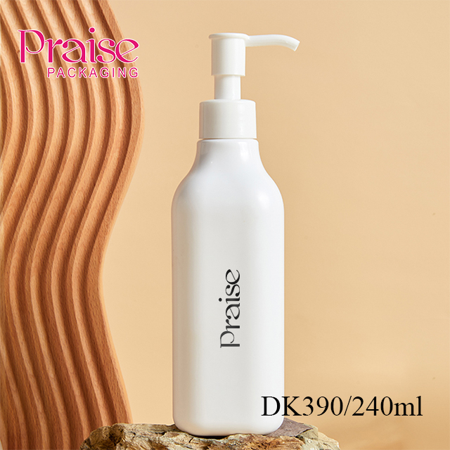 Custom packaging 240ml white square empty skin care lotion bottle, PET plastic body lotion container with pump