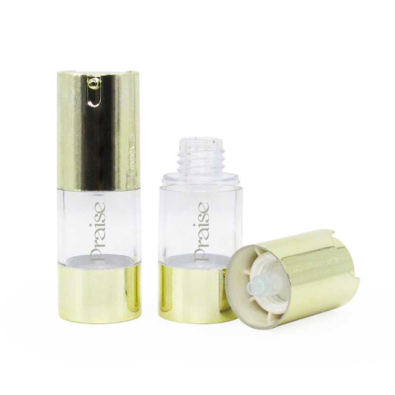 Skin-care packaging customized 20ml/30ml/50ml travel portable round essence vacuum bottle with golden lotion pump