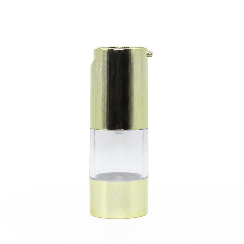 Skin-care packaging customized 20ml/30ml/50ml travel portable round essence vacuum bottle with golden lotion pump