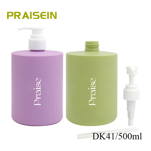 500ml rubberized paint designed round facial cleanser bottle, empty PE plastic lotion container with pump, shampoo bottle custom