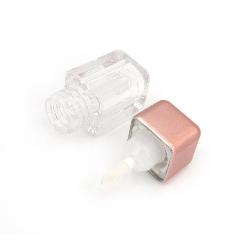 Portable square empty clear plastic cosmetic lip gloss tube container with rose gold lid custom manufactured