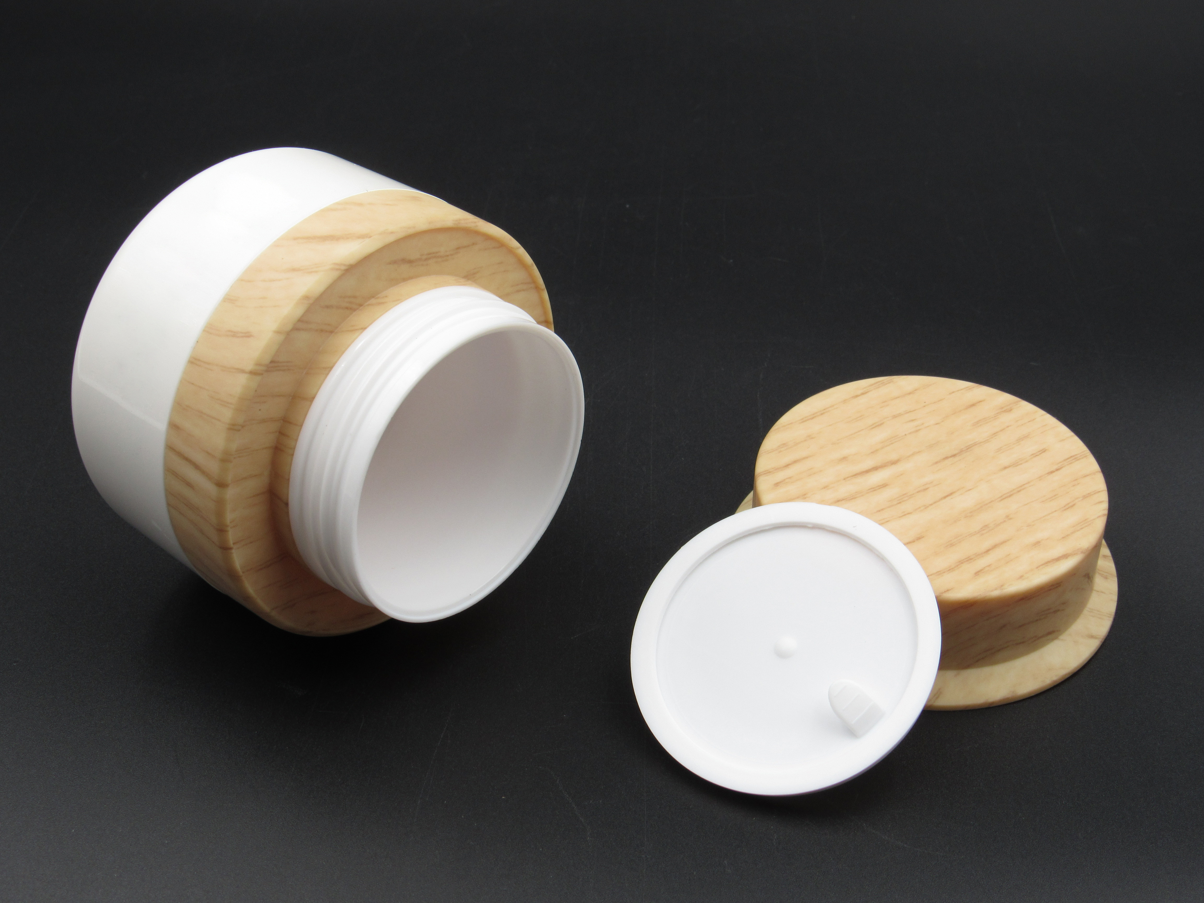 Wholesale empty Skin care container 60ml Wood grain plastic double wall Face cream jar packaging