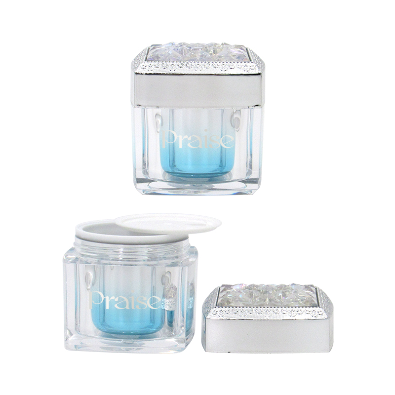 30ml/50ml/100ml new trend diamond cosmetics Set bottle custom square acrylic cream empty jars, silver double wall lotion bottle