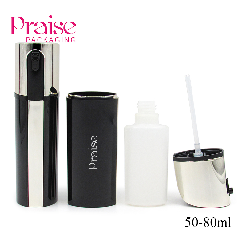 50ml-80ml High quality oval airless lotion pump bottle, plastic double wall cosmetic press type container custom colors