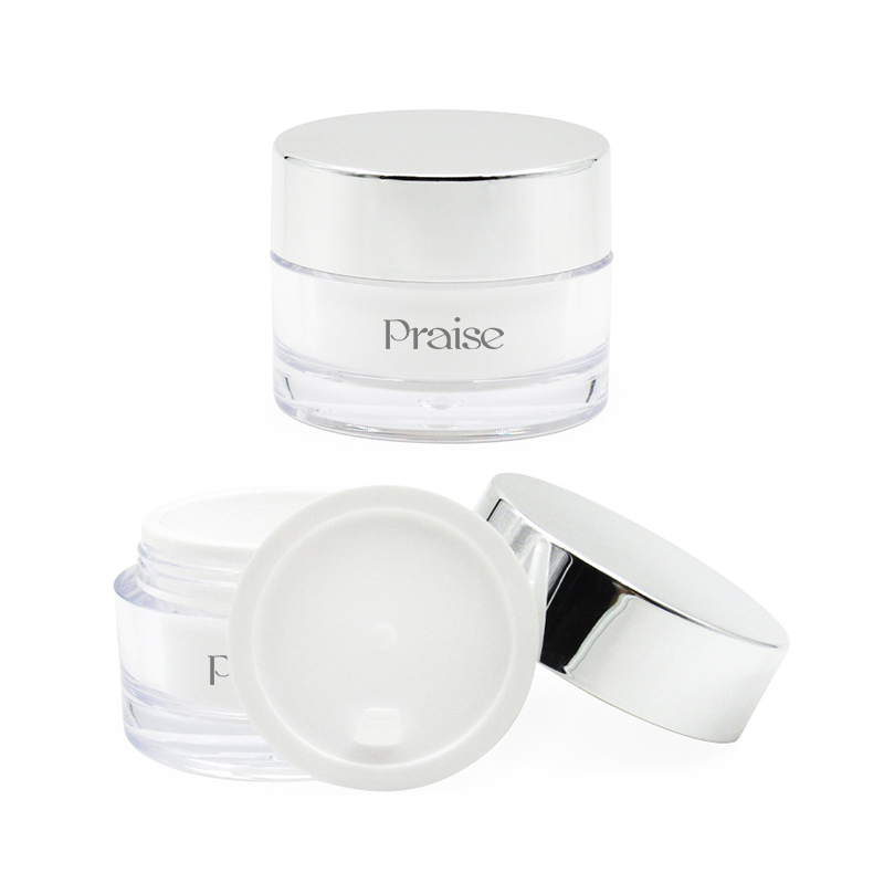 Silver double wall Body cream empty container 30g/50g acrylic round face cream bottle cosmetic cream jar packaging material