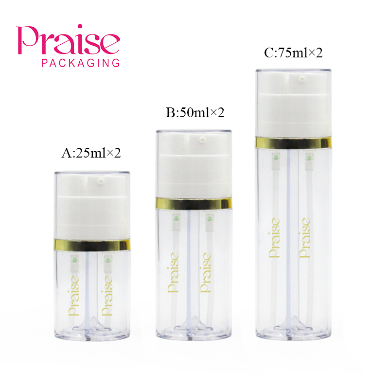 High-end oval double - tube lotion bottle, multipurpose empty transparent plastic cosmetic pump bottle professional custom