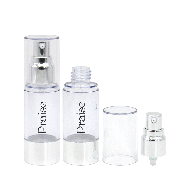 Manufacturer customized round transparent airless vacuum lotion pump bottle 20ml/30ml/50ml travel skin care sub bottling