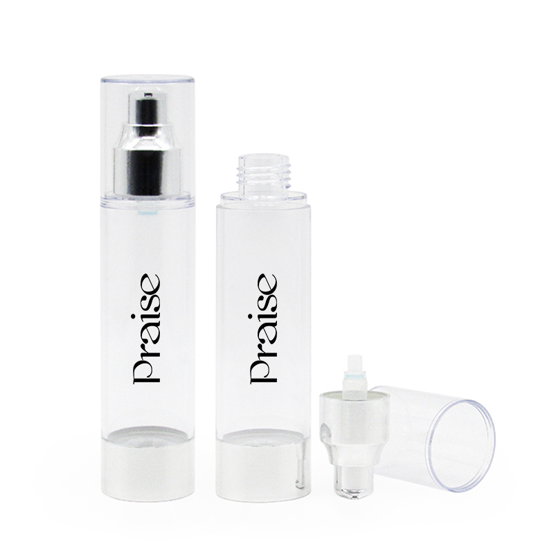 Private label cosmetic AS plastic vacuum bottle 80ml/100ml/120ml round empty clear lotion pump bottle essence bottle