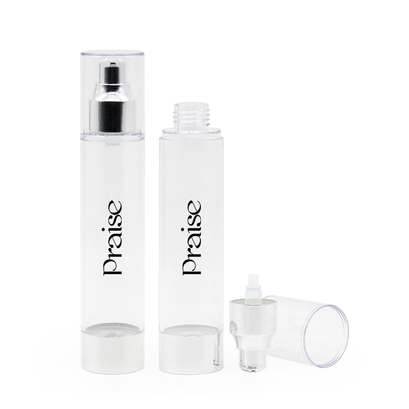 Private label cosmetic AS plastic vacuum bottle 80ml/100ml/120ml round empty clear lotion pump bottle essence bottle