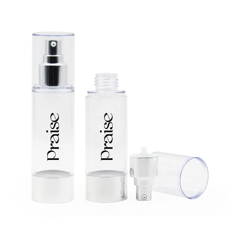 Private label cosmetic AS plastic vacuum bottle 80ml/100ml/120ml round empty clear lotion pump bottle essence bottle