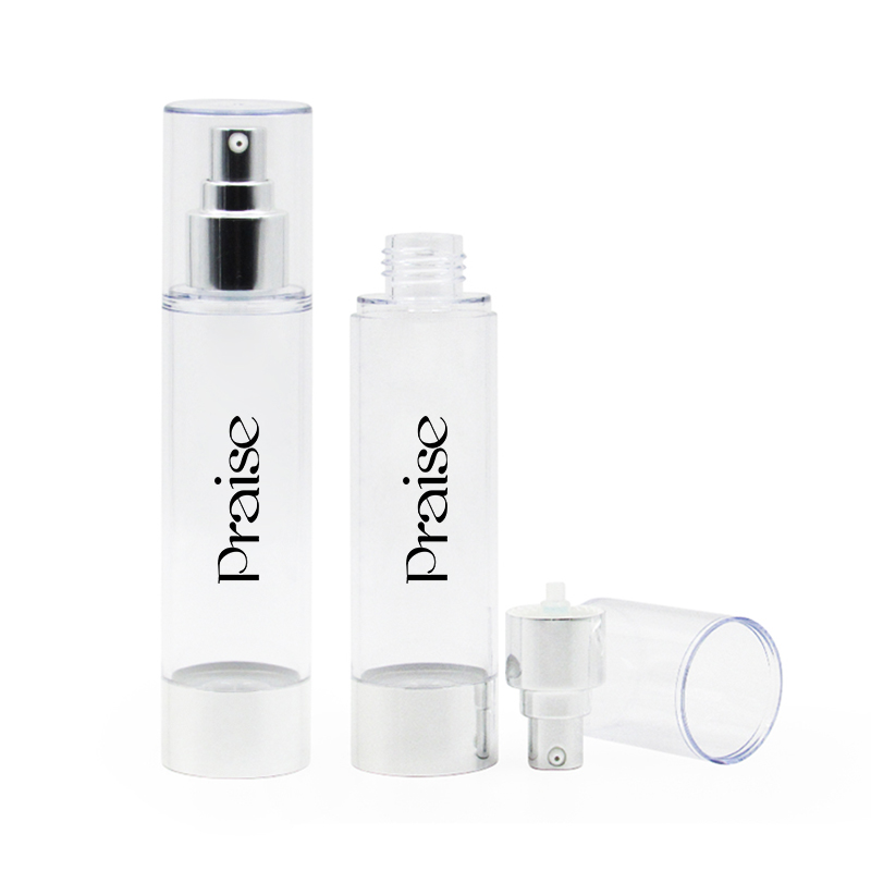 Private label cosmetic AS plastic vacuum bottle 80ml/100ml/120ml round empty clear lotion pump bottle essence bottle