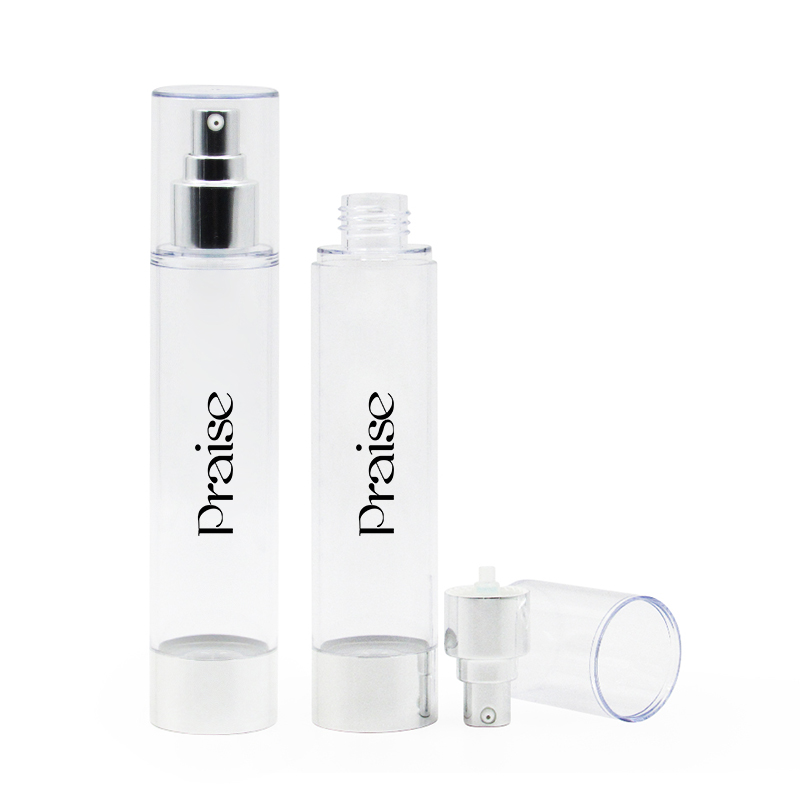 Private label cosmetic AS plastic vacuum bottle 80ml/100ml/120ml round empty clear lotion pump bottle essence bottle