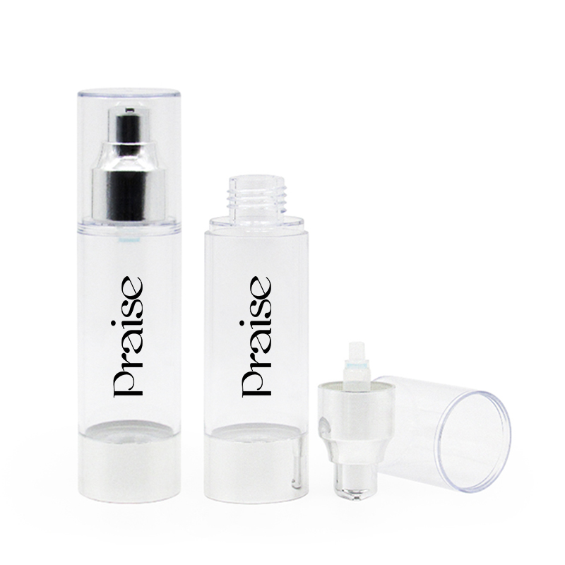 Private label cosmetic AS plastic vacuum bottle 80ml/100ml/120ml round empty clear lotion pump bottle essence bottle