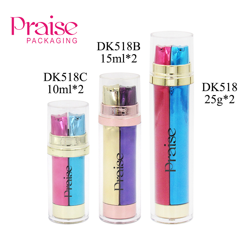 Specializing production 20ml/30ml/50g reusable cosmetics pump bottle custom round acrylic double tube lotion packaging bottle