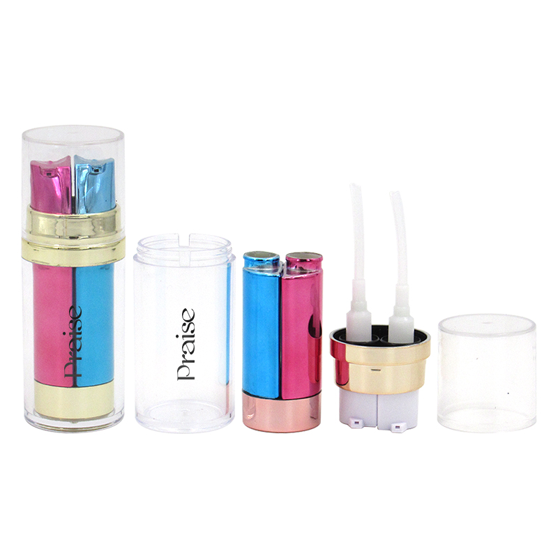 Specializing production 20ml/30ml/50g reusable cosmetics pump bottle custom round acrylic double tube lotion packaging bottle