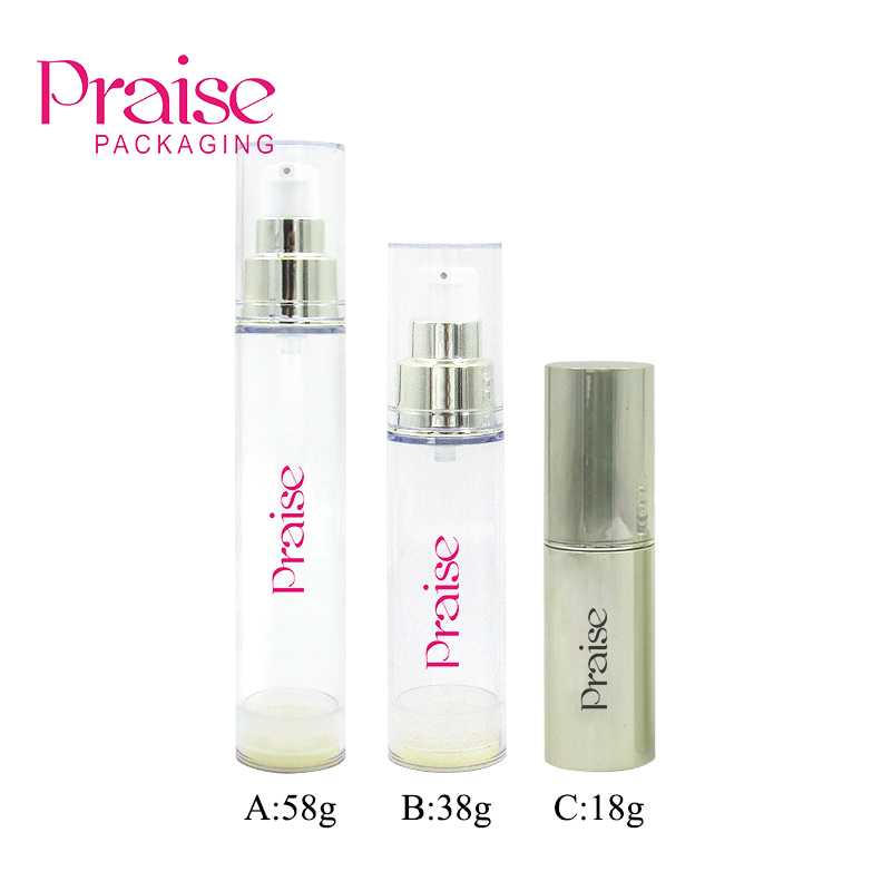 Specializing manufacture airless pump bottle empty cosmetics lotion containers, round plastic sealed vacuum spray bottles