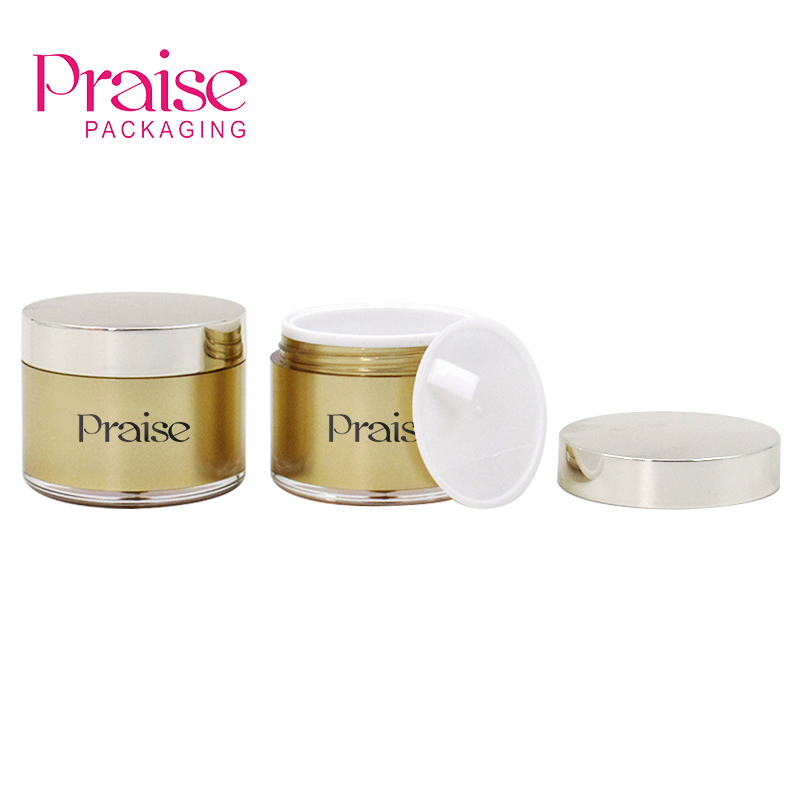 Skin care jar Packaging custom logo, gold plastic empty face cream container, round cosmetic cream jar free samples