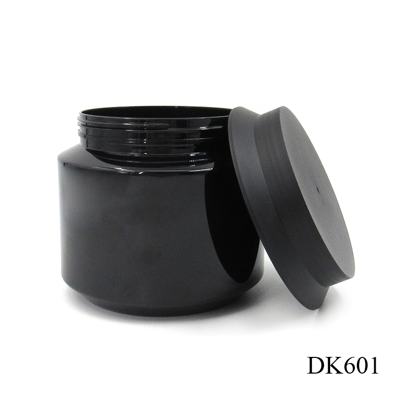 Custom empty PET plastic cosmetic container, 1000g black wide mouth hair care jar with screw lid