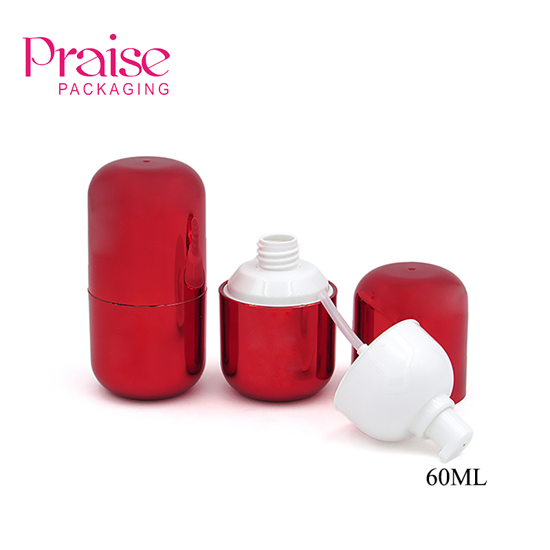 Capsule shape High quality Press type Cosmetic bottling 60ml empty lotion bottle with pump packaging