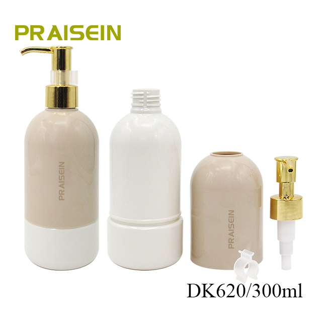 High quality cosmetic plastic pump bottle produces 300ml empty round PET shampoo bottle, body cream container packaging