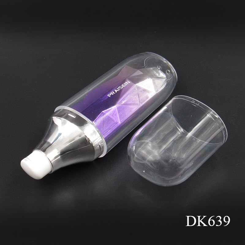 Empty lotion bottle 30ml cosmetics sunscreen container, double wall plastic airless lotion pump bottle purple