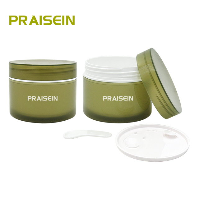 Green cosmetic face cream plastic container custom skin care packaging 200g refillable cream jar with lid