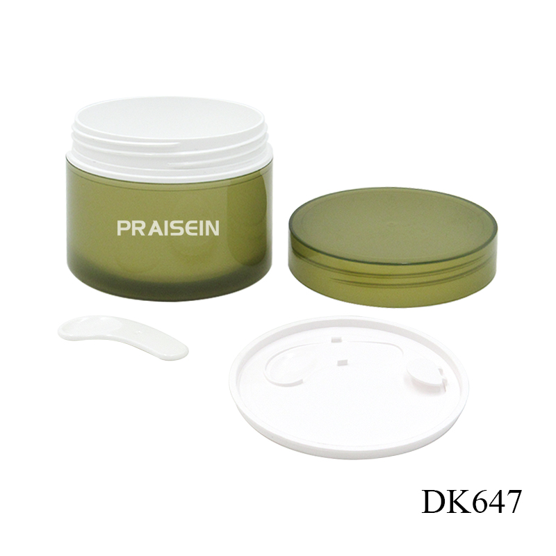 Green cosmetic face cream plastic container custom skin care packaging 200g refillable cream jar with lid