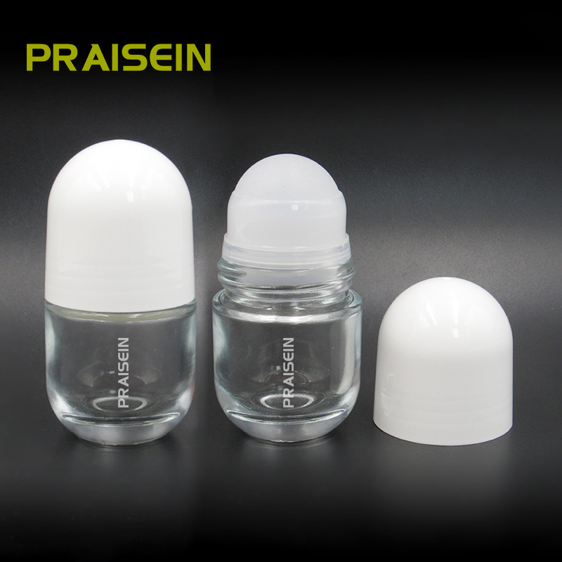 Wholesale transparent 50ml round deodorant roll on bottle essential oil roll on perfume bottle