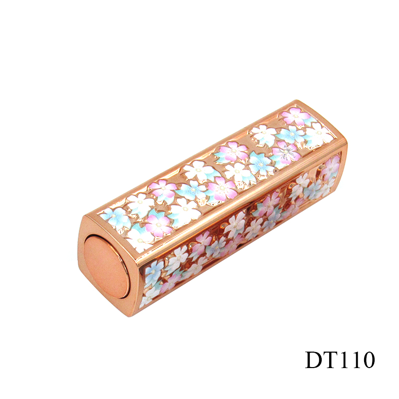 Factory customized 3D printed plastic lipstick tube, spring press type cosmetic lipstick container, square gold lip balm casing