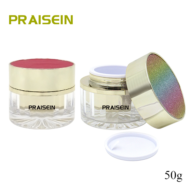 Round gold cosmetic empty cream packaging with lid plastic skin care container 50g acrylic cream jars